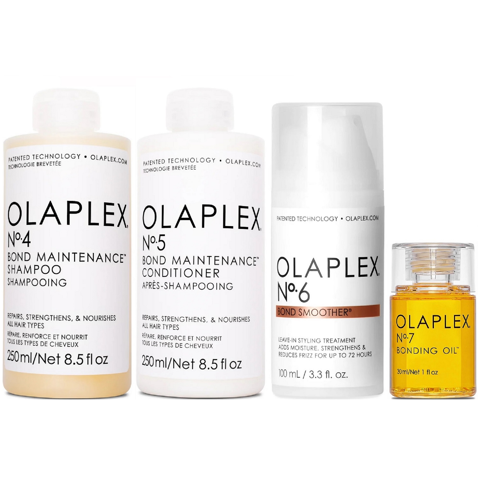 SHAMPOO + ACONDICIONADOR +CREMA +ACEITE OLAPLEX N°4 + N° 5 + N°6 + N°7