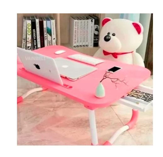 MESA DE LAPTOP PORTATIL CON CAJON + POSAVASO ROSADO DE CALIDAD