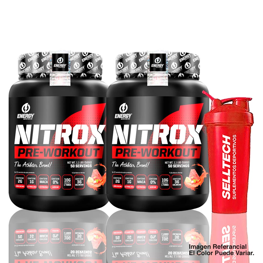 PACK ENERGY NUTRITION PRE ENTRENO NITROX 500GR CITRUS PUNCH X2 + SHAKER