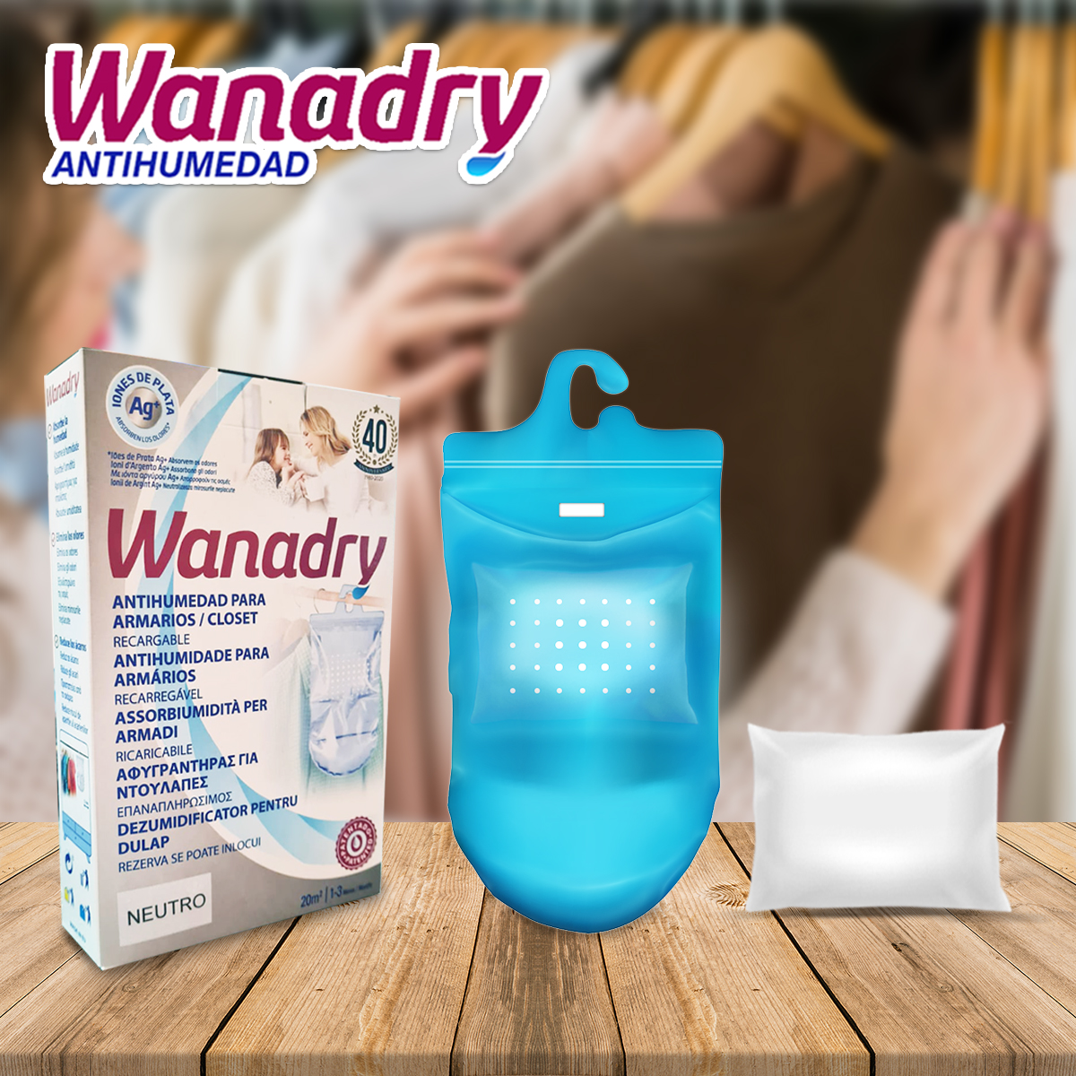 DESHUMEDECEDOR PARA CLOSET WANADRY + 01 REPUESTO DE 450GR