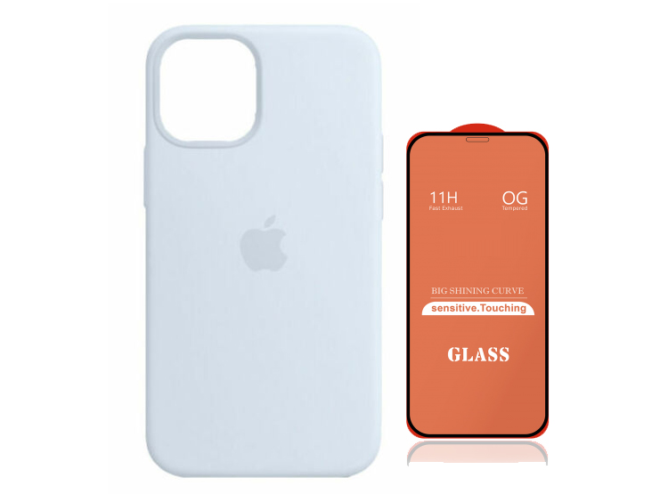 CASE SILICONA IPHONE 11  CELESTE BEBE + MICA DE VIDRIO COMPLETO