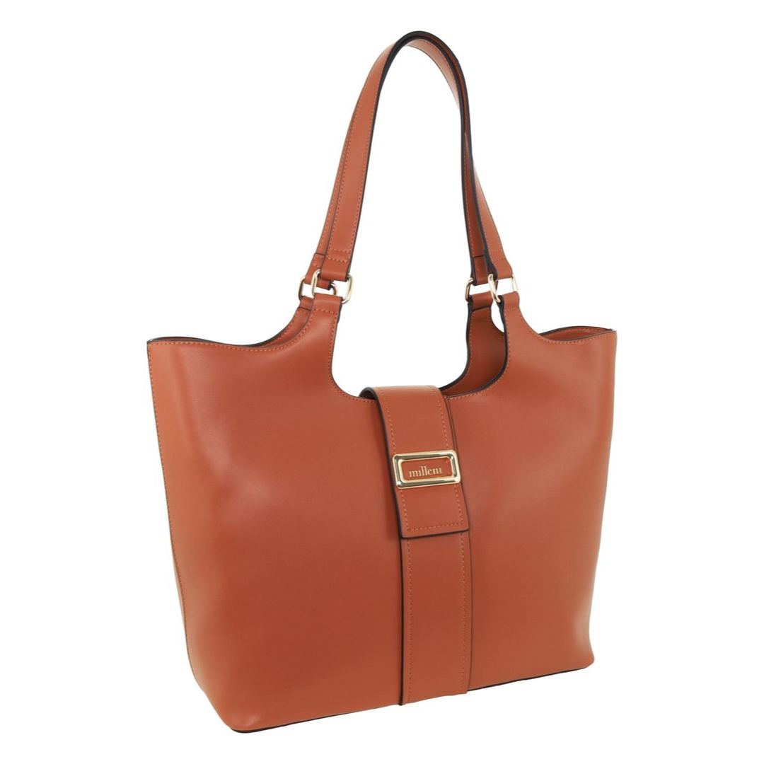 Milleni Women's Handbag Vegan Leather Fashion Chic Caryall Tote Bag (Tan)