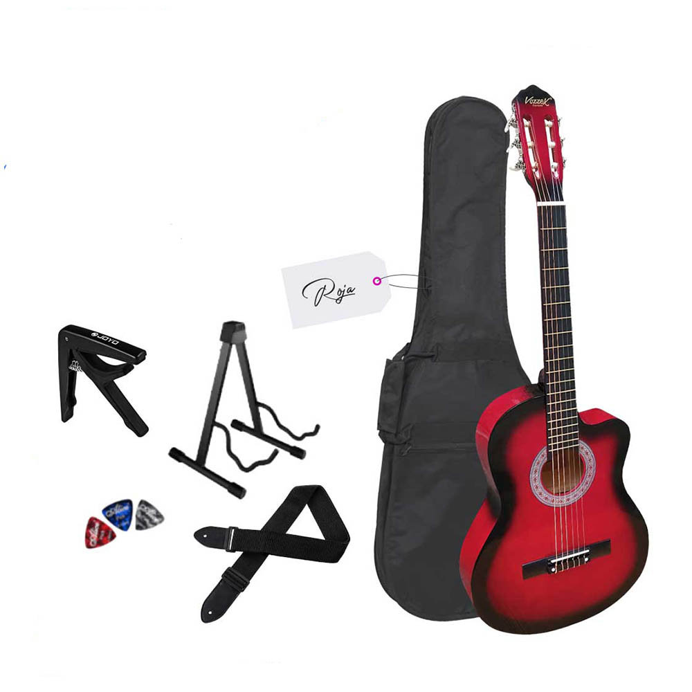 VOZZEX PACK DE GUITARRA ACUSTICA NYLON ROJA