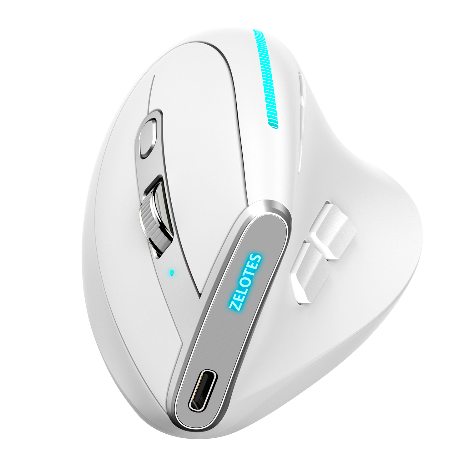ZELOTES F-36 Wireless vertical 2&period;4G Bluetooth mouse full color light 8 key programming five DPI game mouse built-in 730mah lithium battery White