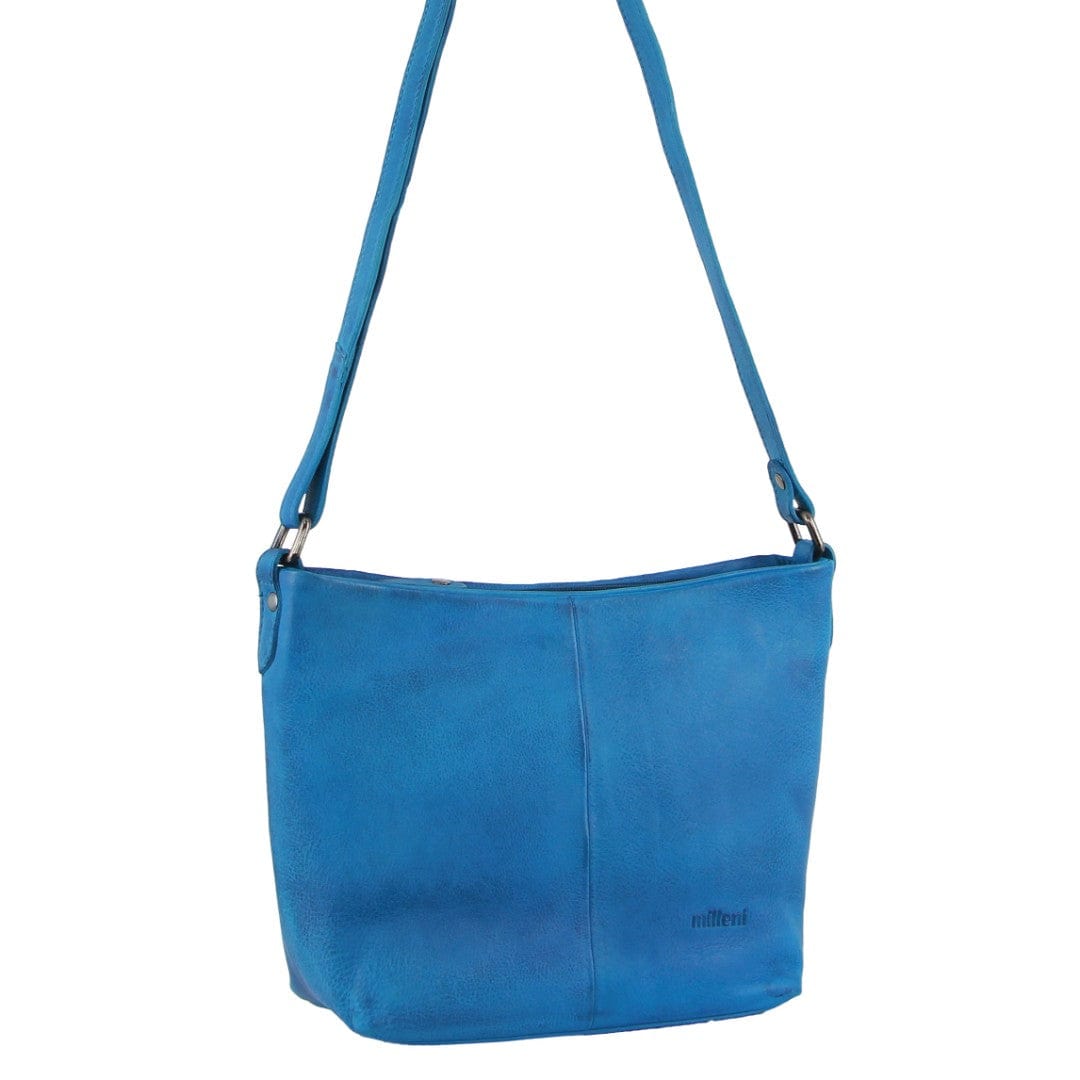 Milleni Women's Nappa Leather Shoulder Crossbody Bag 22.5x20.5cm Aqua