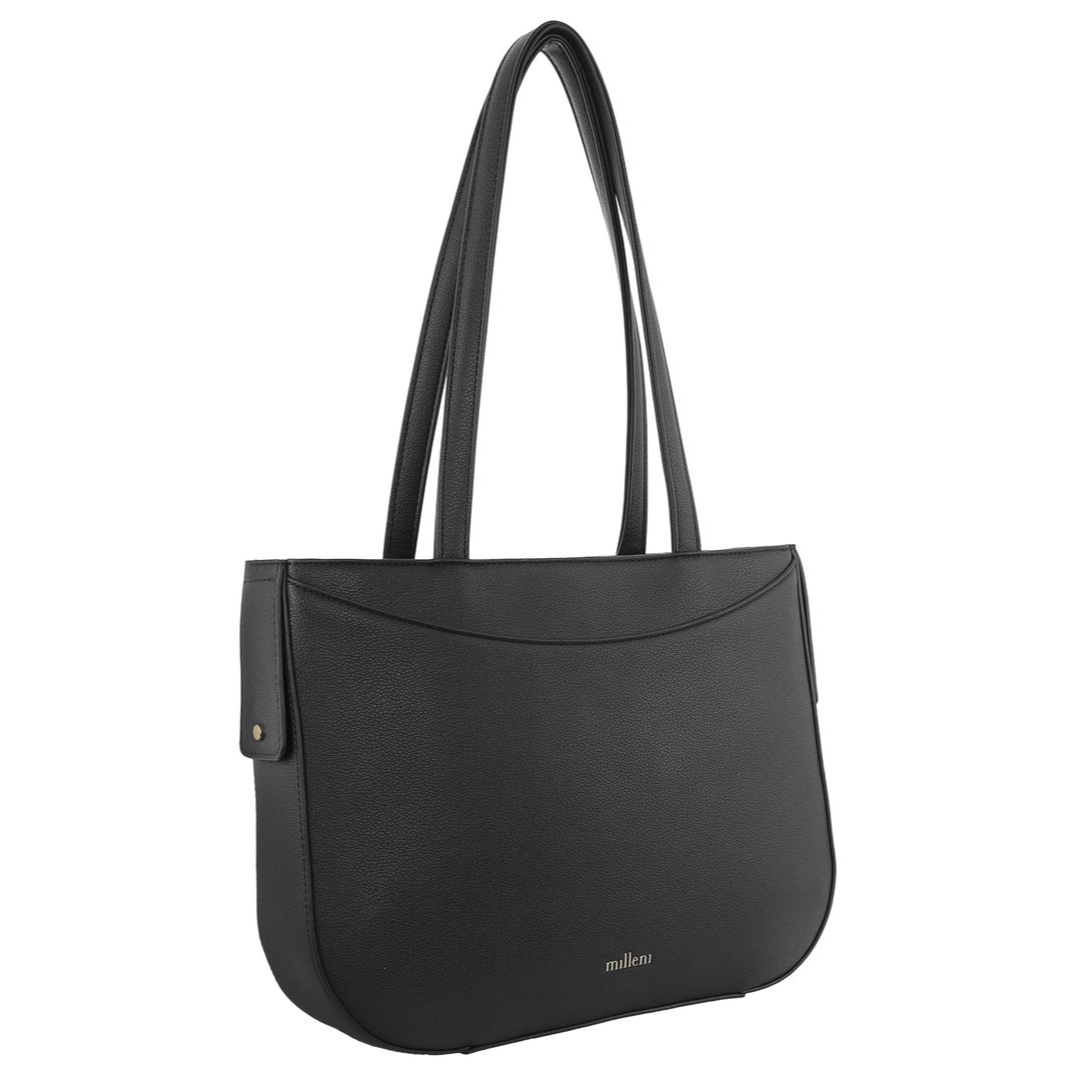 Milleni Women's Handbag Vegan Leather Fashion Double Shoulder Tote Bag (Black)
