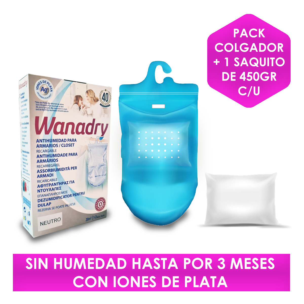 DESHUMEDECEDOR PARA CLOSET WANADRY + 01 REPUESTO DE 450GR