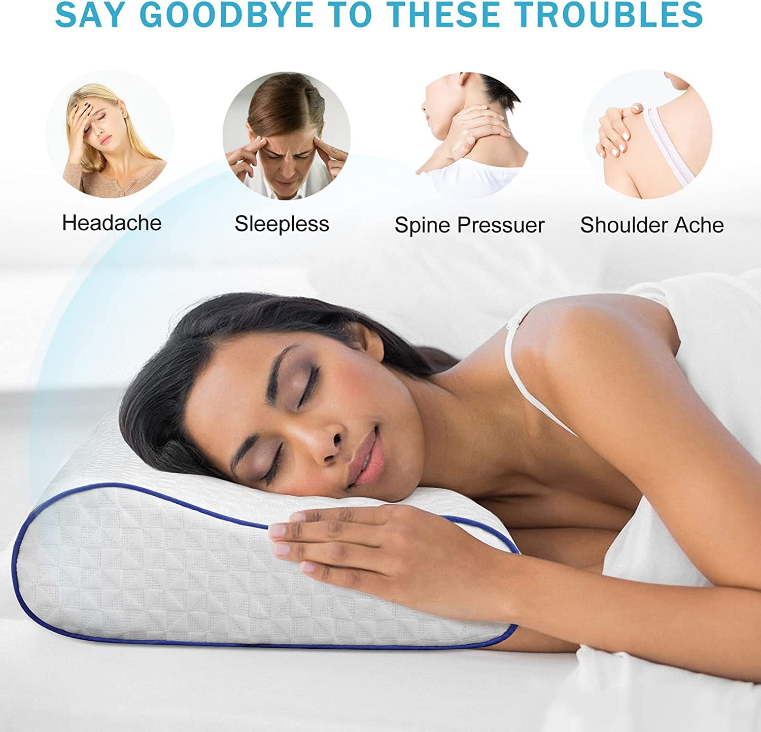 SOFISO ALMOHADA DE ESPUMA VISCOELÁSTICA ERGONÓMICA PARA DORMIR CON 3 CAPAS DE ESPUMA AJUSTABLE