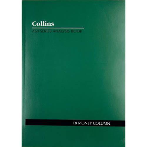 Collins Debden Collins A60 Series Analysis Book 18 Money Column Feint Ruled Stapled 60 Leaf A4 Green