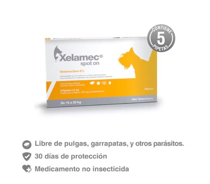 ANTIPULGAS PARA PERROS Y GATOS XELAMEC SPOT ON CJA 5 PIP X 2 ML