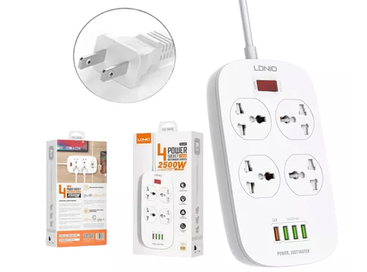 EXTENSIÓN TOMA CORRIENTE LDNIO SC4407 4 POWER SOCKET + 4 USB - BLANCO