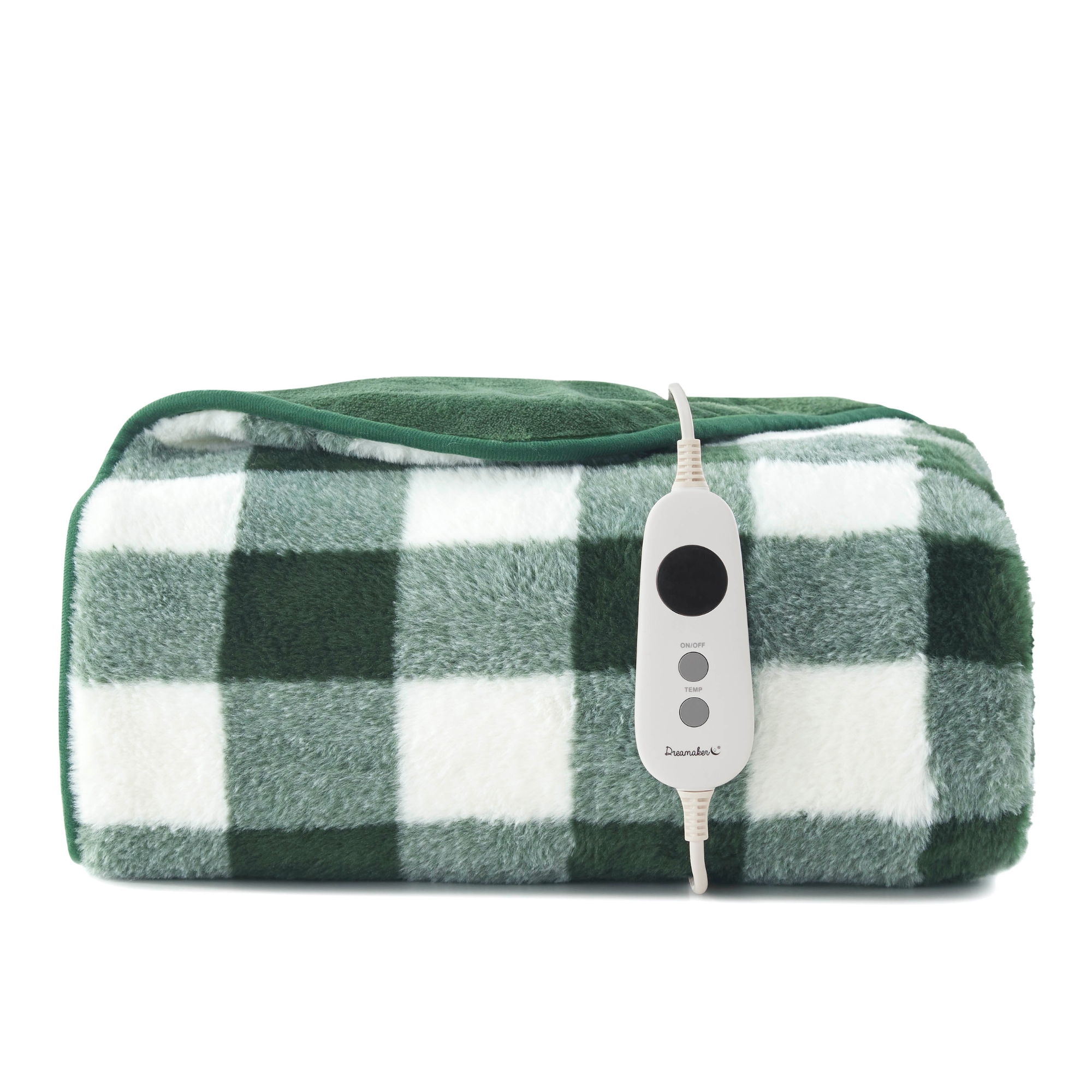 Dreamaker Gingham Plush Electric Heated Throw Blanket [130x160cm] (Green)
