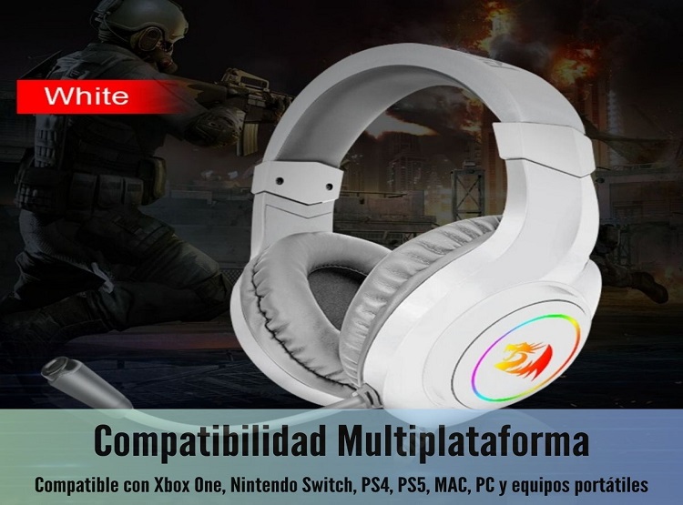 REDRAGON - AUDÍFONO HYLAS H260 RGB MULTIPLATAFORMA - BLANCO