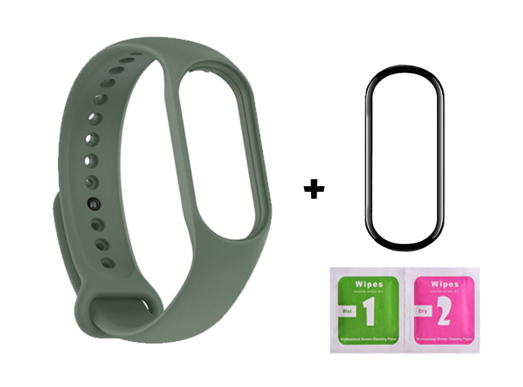 CORREA SILICONA + MICA DE VIDRIO 9H PARA XIAOMI MI BAND 7 - V.MILITAR