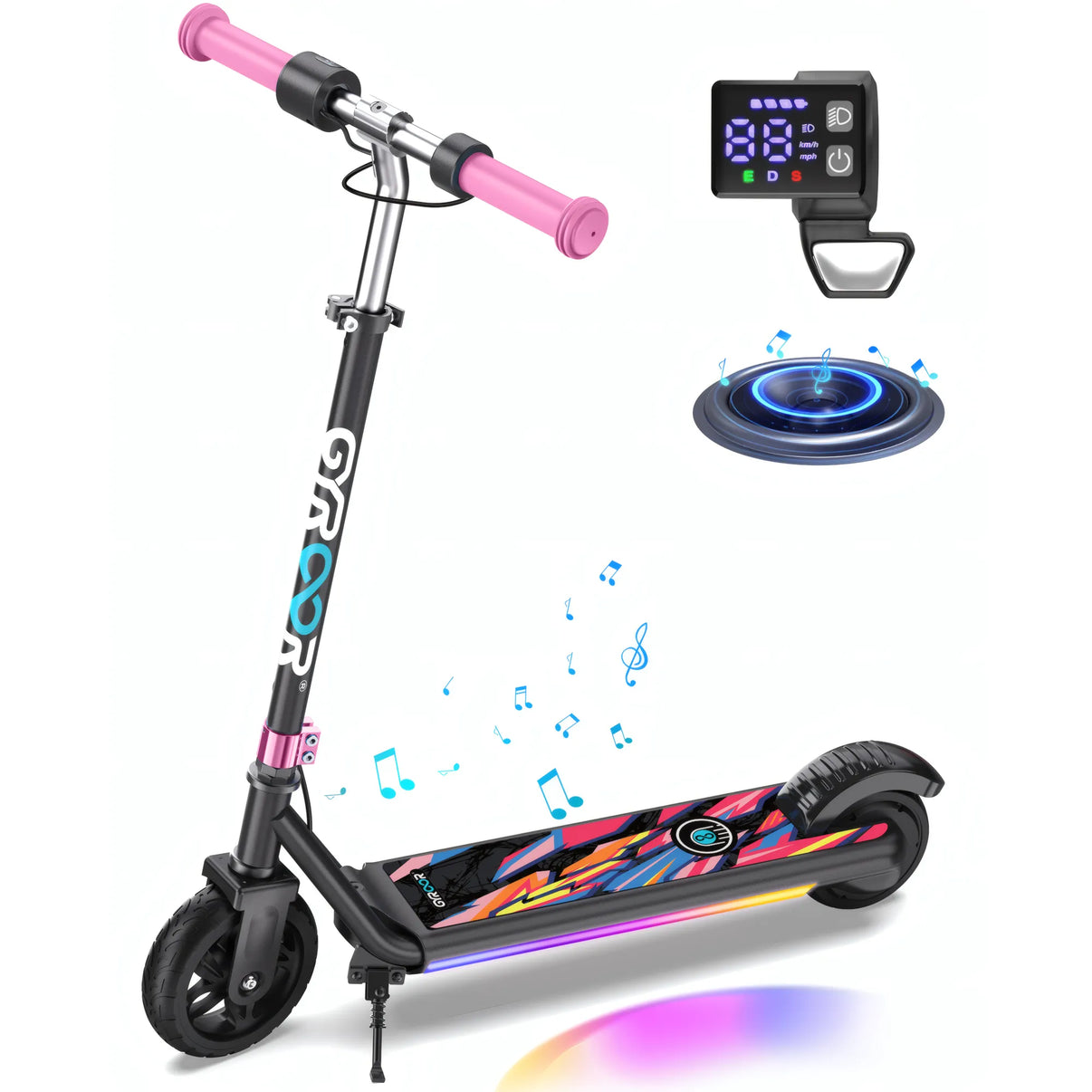 GYROOR H30 Max Kids Electric Scooter With Bluetooth Beats (Pink)
