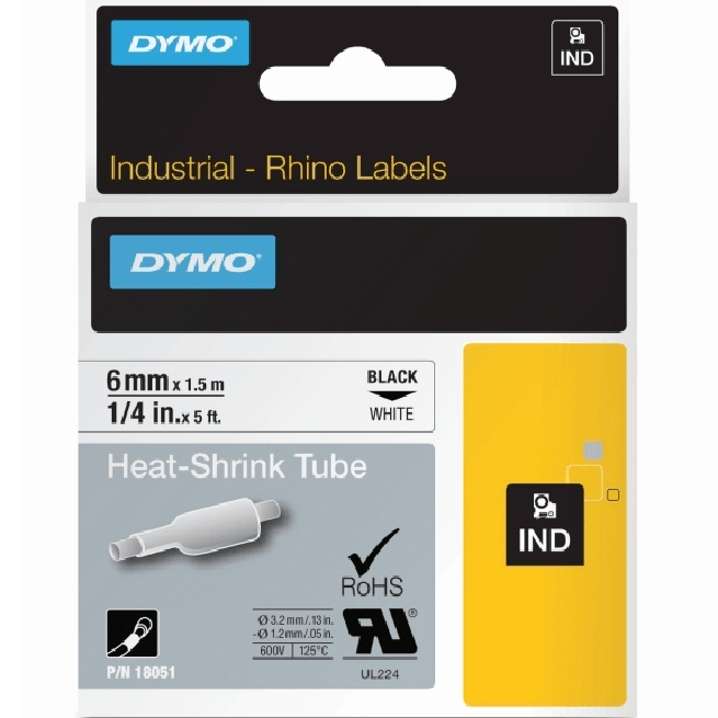 Dymo 18051 Rhino Industrial Heat Shrink Tubing 6mm (Black On White)