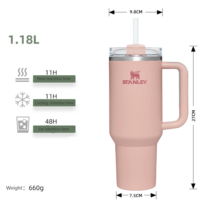 Stanley Quencher H2&period;0 1&period;18L FlowState Stainless Steel Vacuum Insulated Tumbler with Lid and Straw for Water&comma; Iced Tea or Coffee-Pink