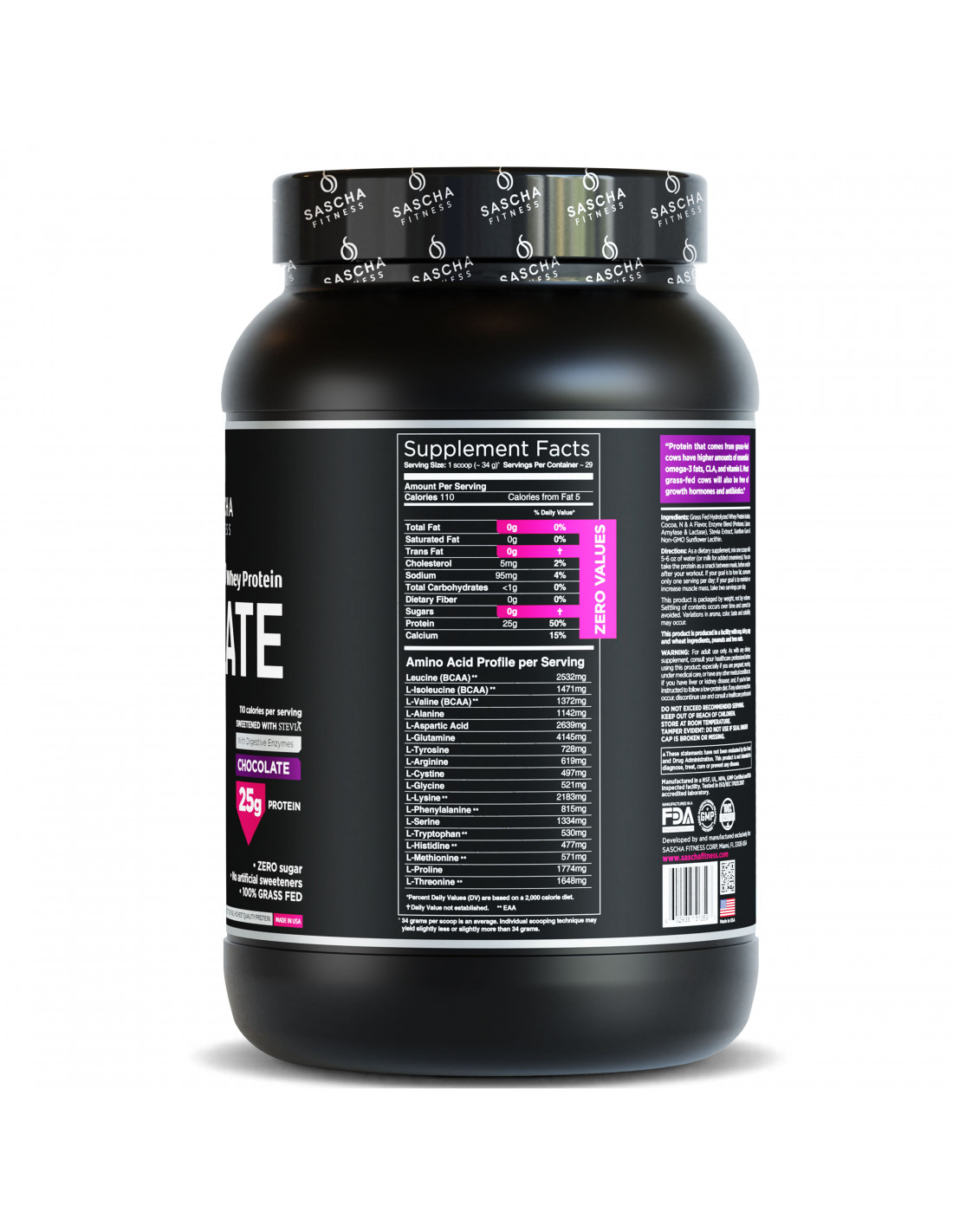 HYDROLYZED WHEY PROTEINA ISOLATE, SASCHA FITNESS 100% CHOCOLATE