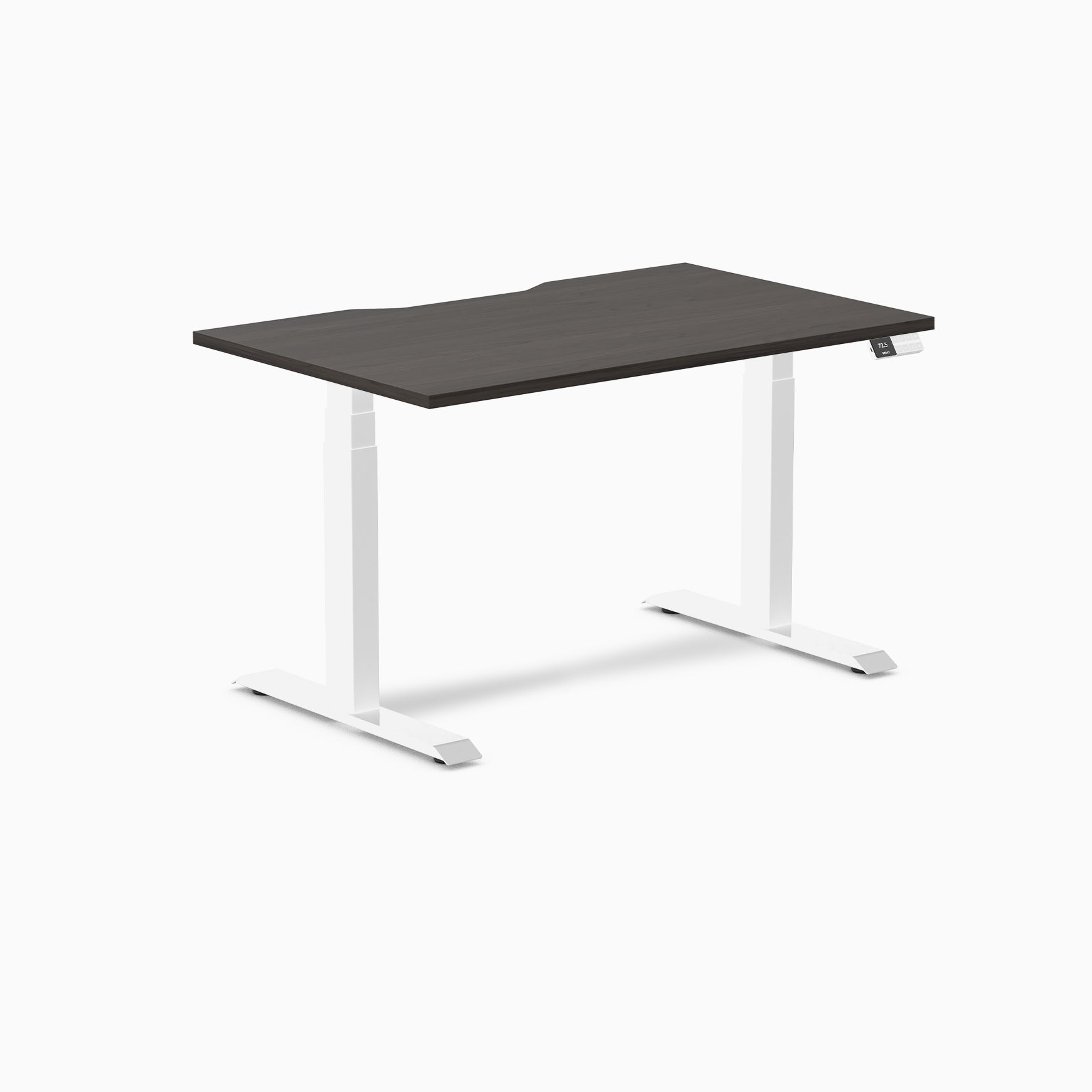 Desky Dual Scalloped Melamine Sit Stand Desk - Burnished Wood / 1200x750mm / White