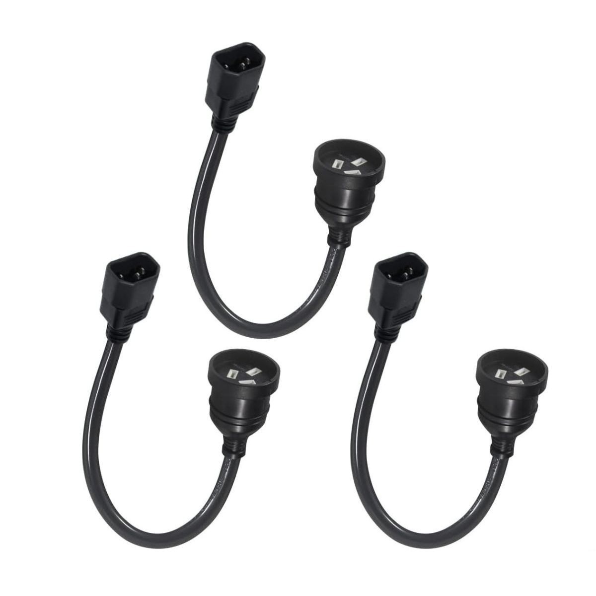 BOOC [3PK] 20cm Ultra-Short AU Power Cord, IEC C14 to 3-Pin AS/NZS Plug 10A 240V