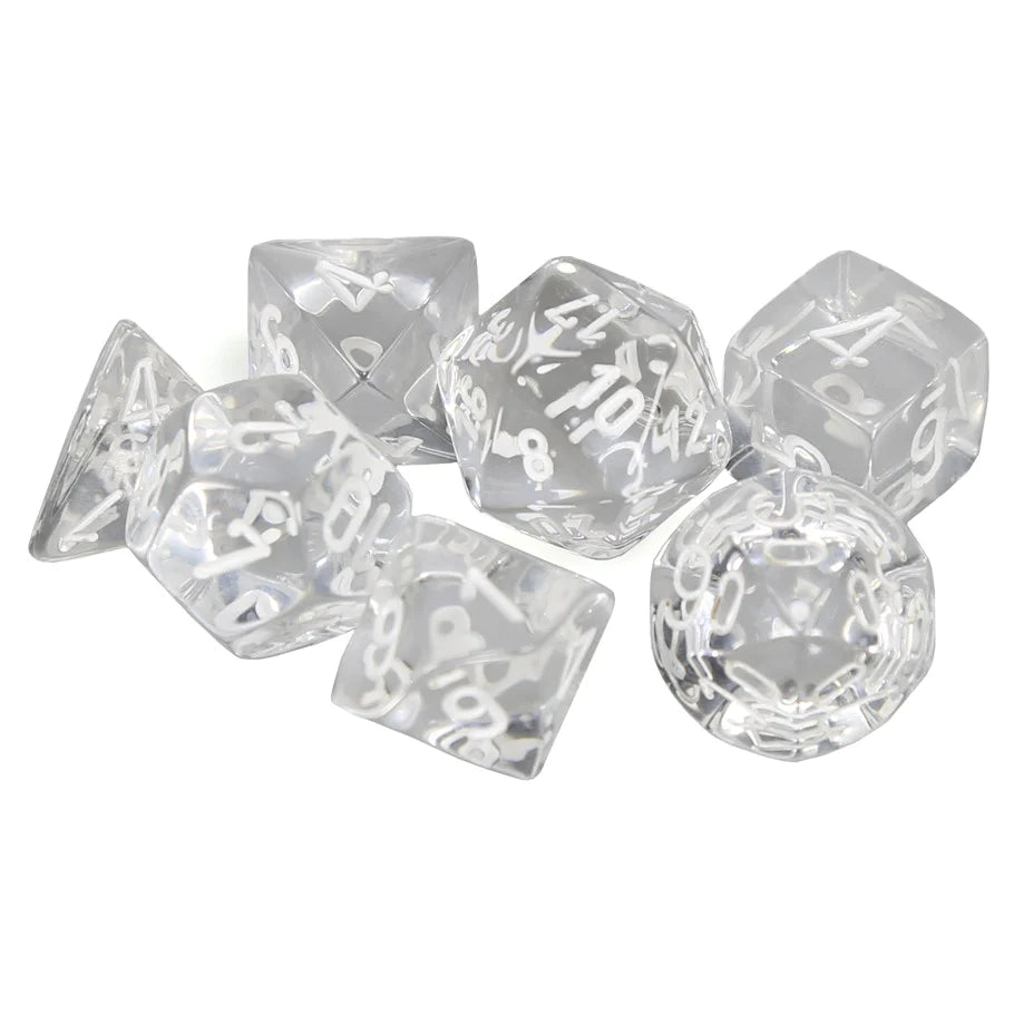Chessex Translucent Polyhedral Dice Set (Clear/White, 7 Dice)