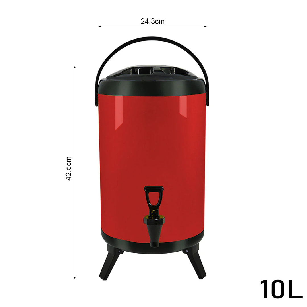 SOGA 10L Insulated Stainless Steel Beverage Dispenser with Faucet (Red)