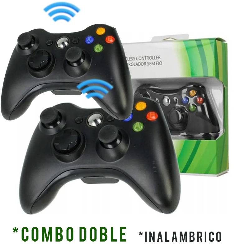 KIT 2 MANDOS XBOX INALAMBRICO 360 WIRELESS XBOX PC COMPUTADORA