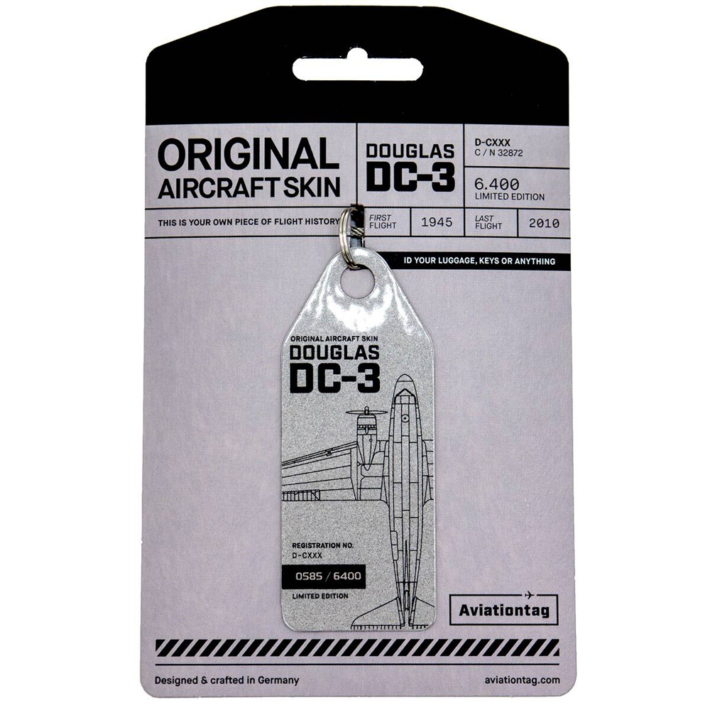 Boyle Aviationtag Keychain Douglas DC-3 Candy Bomber Tag 14.5cm (Silver)