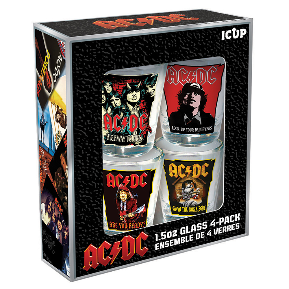 Aquarius 4pc AC/DC Liquor Alcohol Drinking Shot Glass Drinkware Set 1.5oz