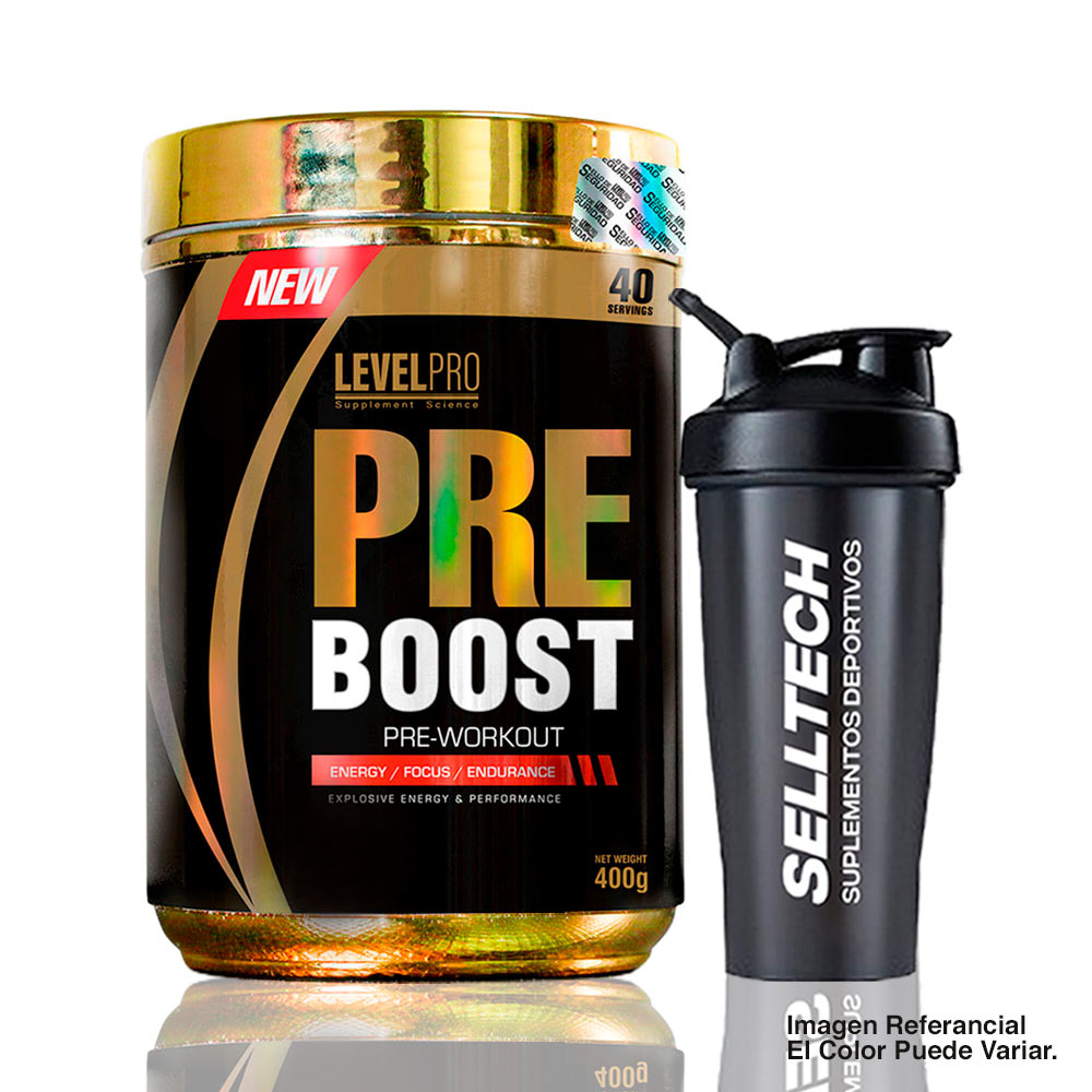 LEVEL PRO PRE- ENTRENO PRE BOOST 400GR ORANGE + SHAKER