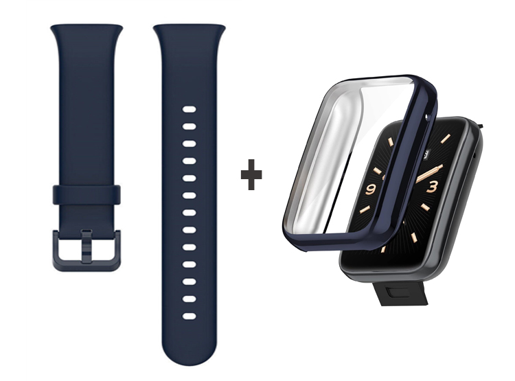 CORREA DE SILICONA PARA XIAOMI MI BAND 7 PRO + BUMPER CON VIDRIO AZUL