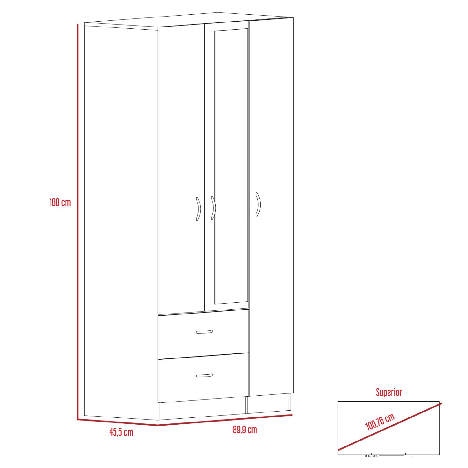 CLOSET Z-90 3 PUERTAS/2CAJONES - DUNA/BLANCO