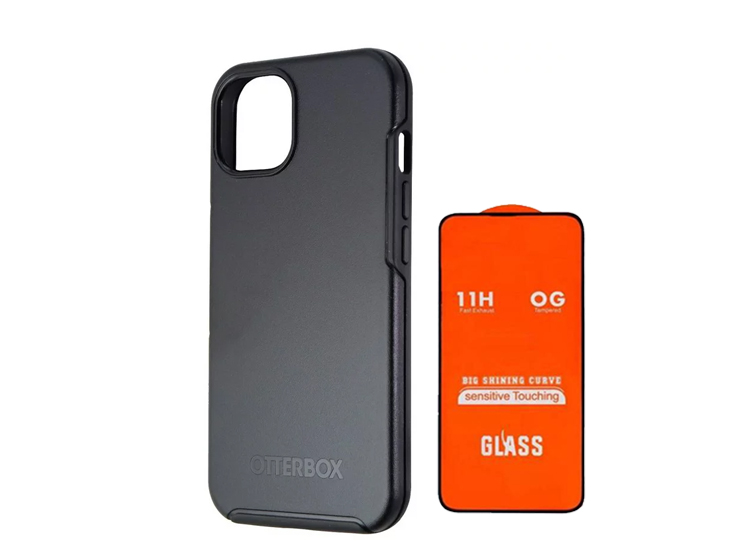 CASE OTTERBOX SYMMETRY PARA IPHONE 15 PRO NEGRO + MICA DE VIDRIO COMPLETO