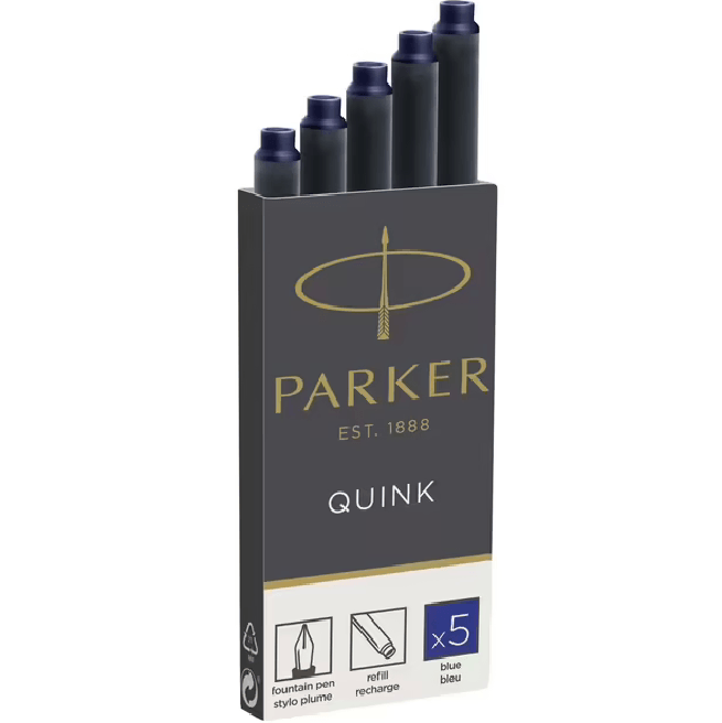 Parker Quink Fountain Pen Cartridge Refills ( Blue) [5 Pack]