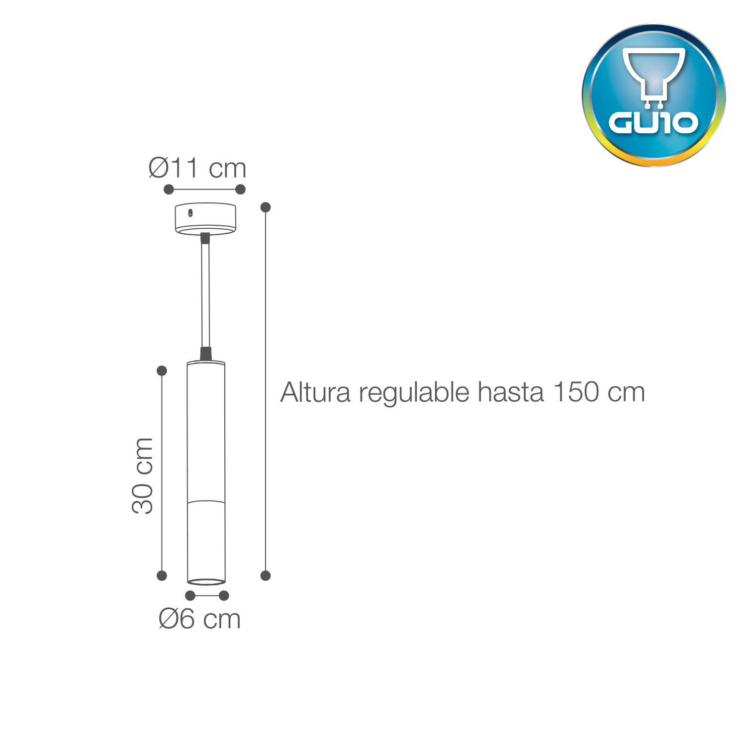 LÁMPARA COLGANTE TUBE BLANCA PARA SOCKET GU10 LIGHTECH - NO INCLUYE FOCO