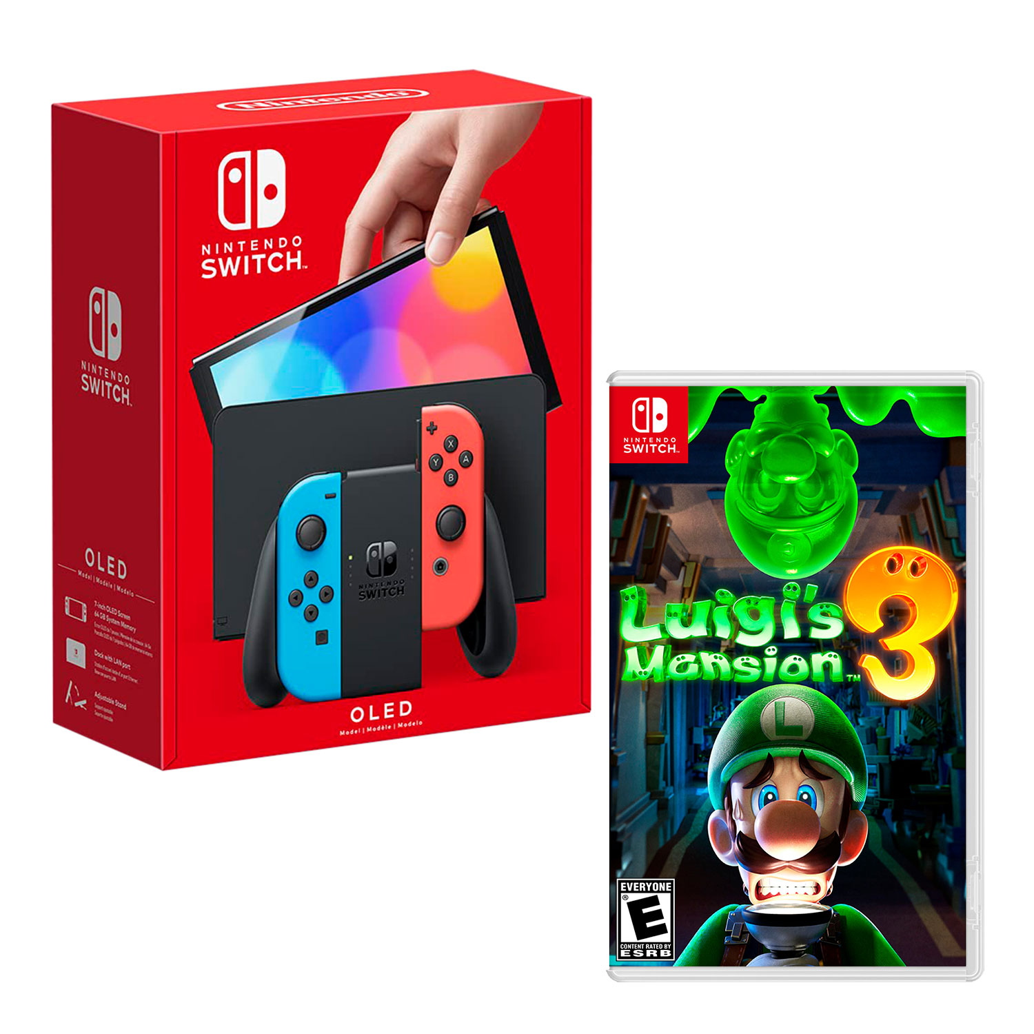 CONSOLA NINTENDO SWITCH MODELO OLED NEON + LUIGIS MANSION 3