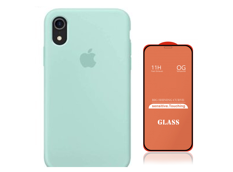 CASE SILICONA IPHONE XR  TURQUESA + MICA DE VIDRIO COMPLETO