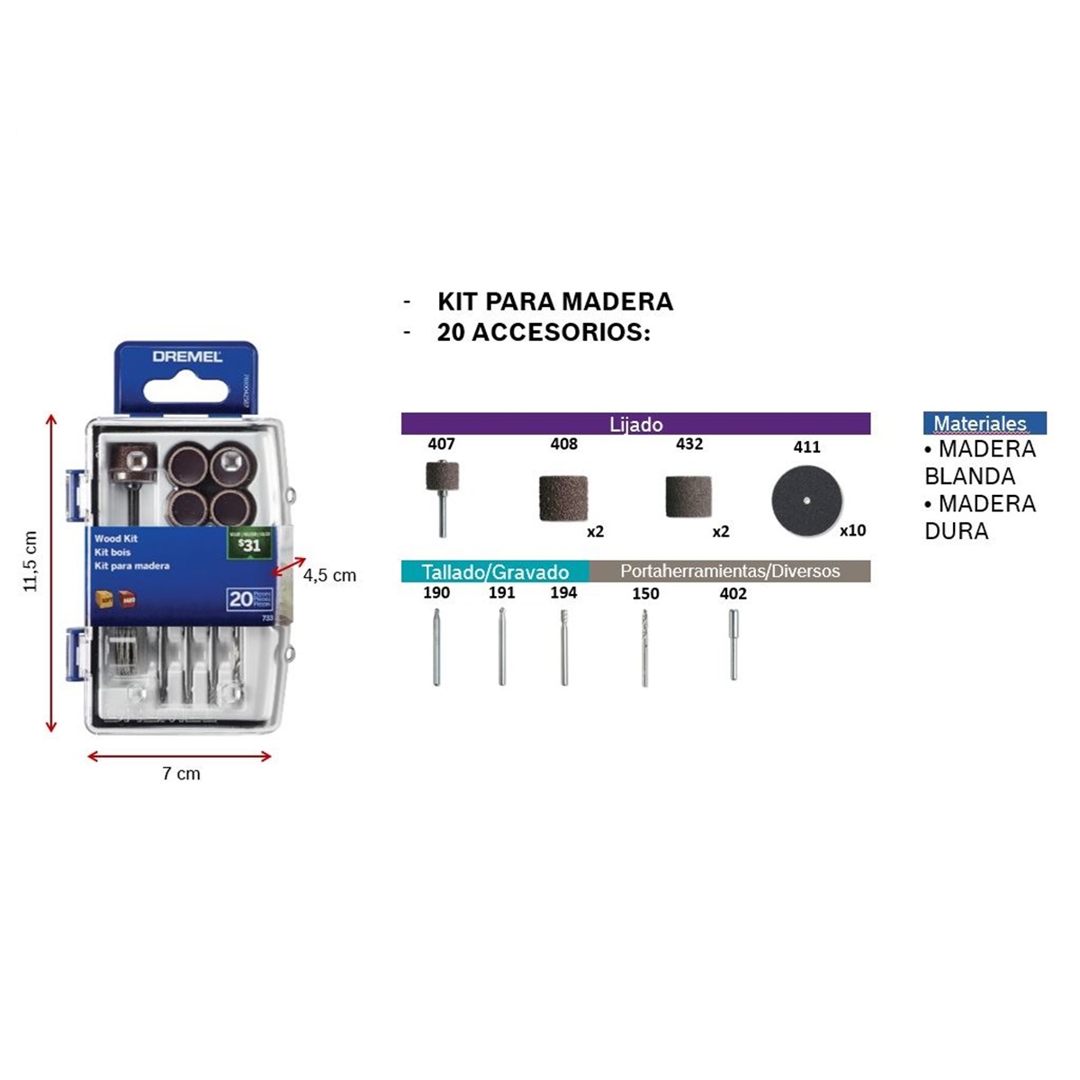 MICRO KIT DREMEL 733 SET ACCESORIOS MADERA