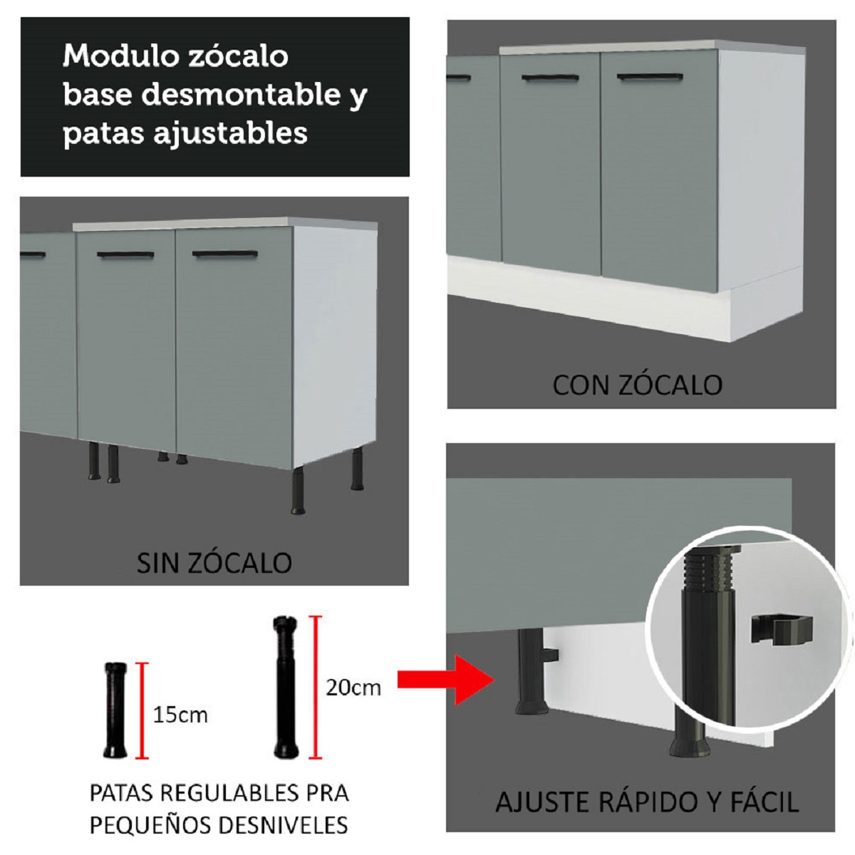 MUEBLE DE COCINA MADESA AGATA CON LAVADERO 180 CM | GRIS