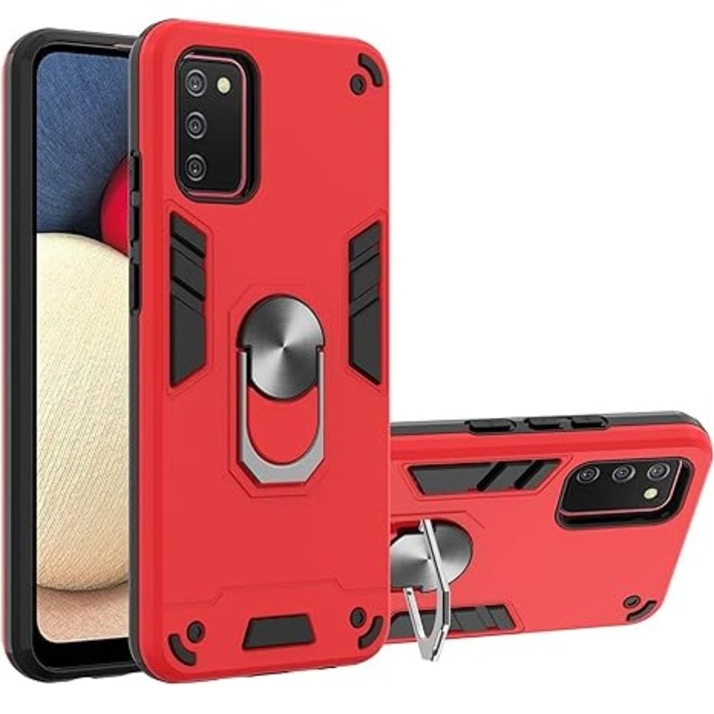 FUNDA PARA SAMSUNG A03S CON ANILLO METÁLICO ANTISHOCK ROJO RESISTENTE