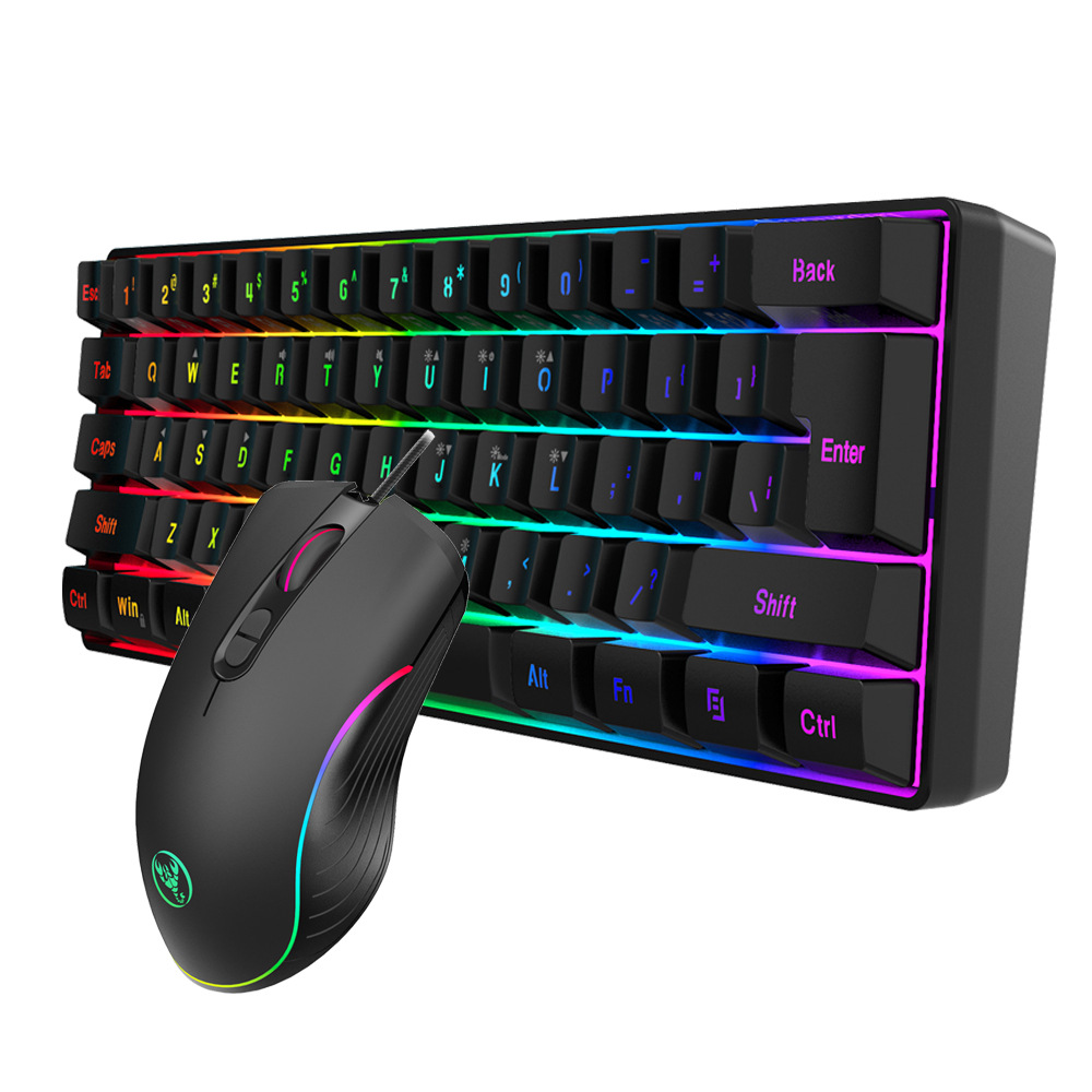 Gaming Keyboard and Mouse Combo&comma; Small Keyboard and Mouse Set&comma; Mini Gaming Keyboard 61 Keys True RGB Mechanical Feel&comma; for Computer PC Gamer