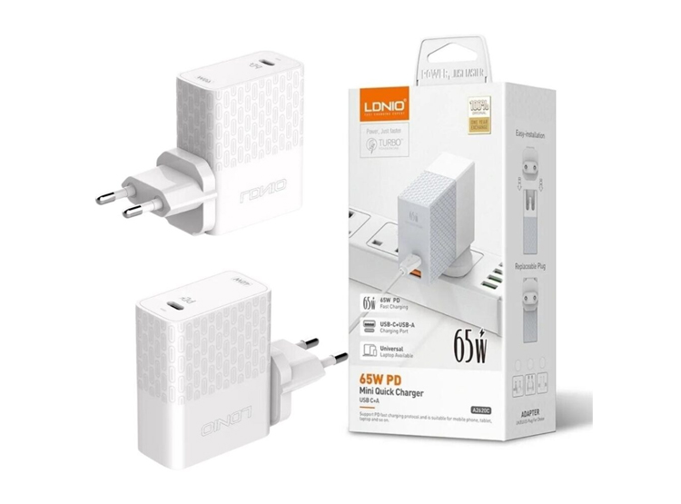 CARGADOR CARGA RAPIDA DE PARED LDNIO A1405C 40W USB-C PD CABLE C A C