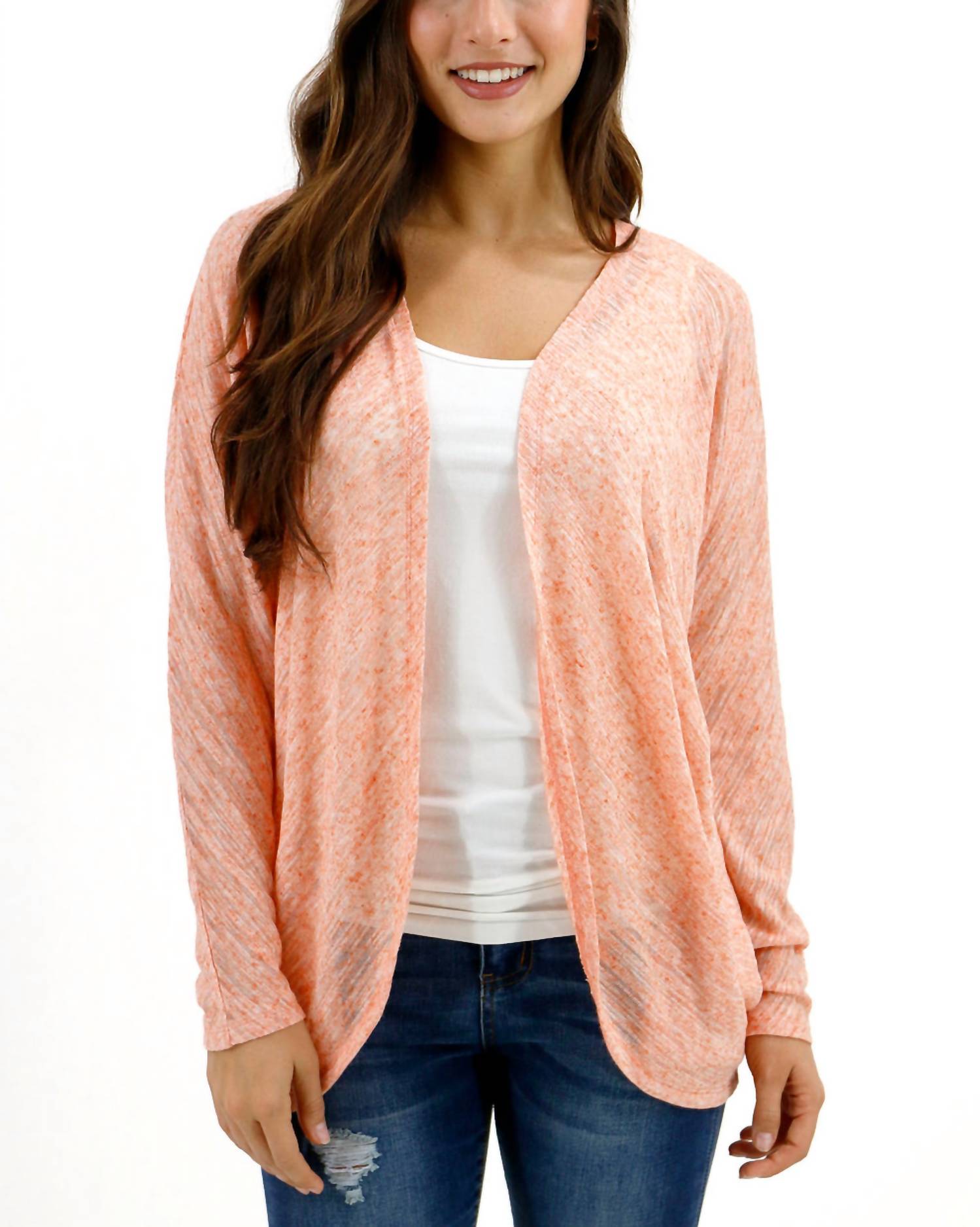 Grace & Lace Airy Cocoon Slub Cardigan In Dreamsicle