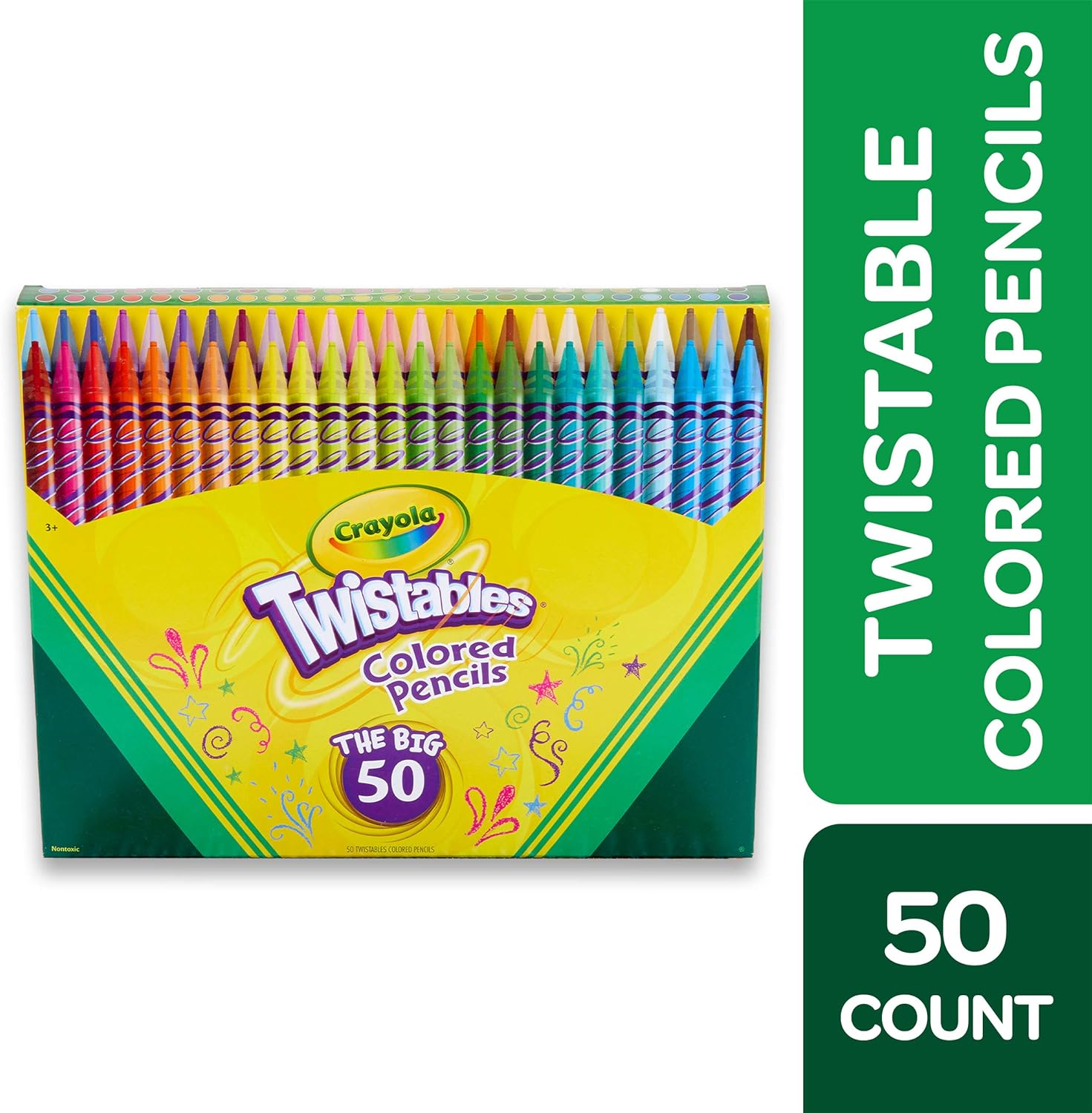 CRAYOLA JUEGO DE LÁPICES DE COLORES TWISTABLES (50 QUILATES), LÁPICES DE COLORES SIN AFILAR PARA NIÑOS