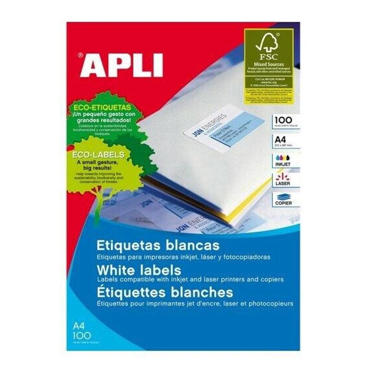 Apli 2422 General Use Labels Round Corners 4/Page 99.1x139.0mm A4 White 100 Sheets