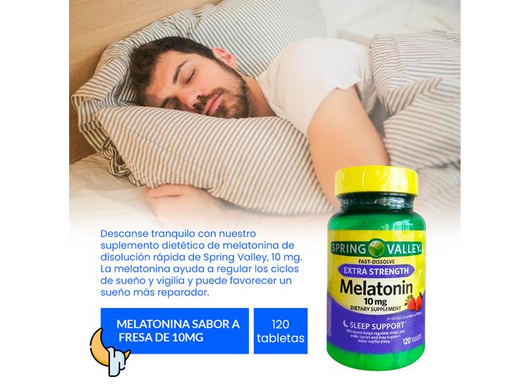 MELATONINA DE 10MG SPRING VALLEY SABOR A FRESA - 120 TABL