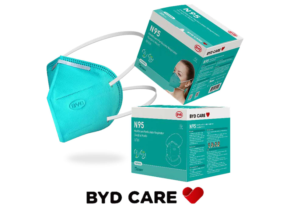 BYD Care N95 Respirator Masks, Adult, One Size, Teal, Box