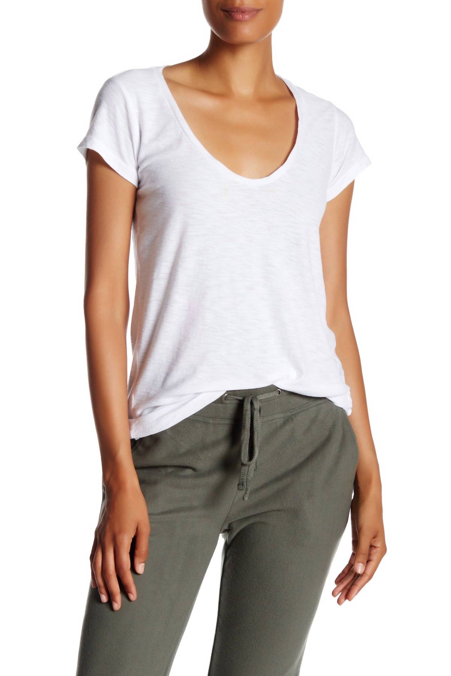James Perse Women Deep V-Neck&sol;scoopy Neck T-Shirt Standard In White