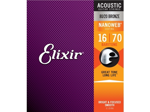 Elixir #11306 Acoustic Nanoweb 6 Guitar String Set 16-70 Baritone