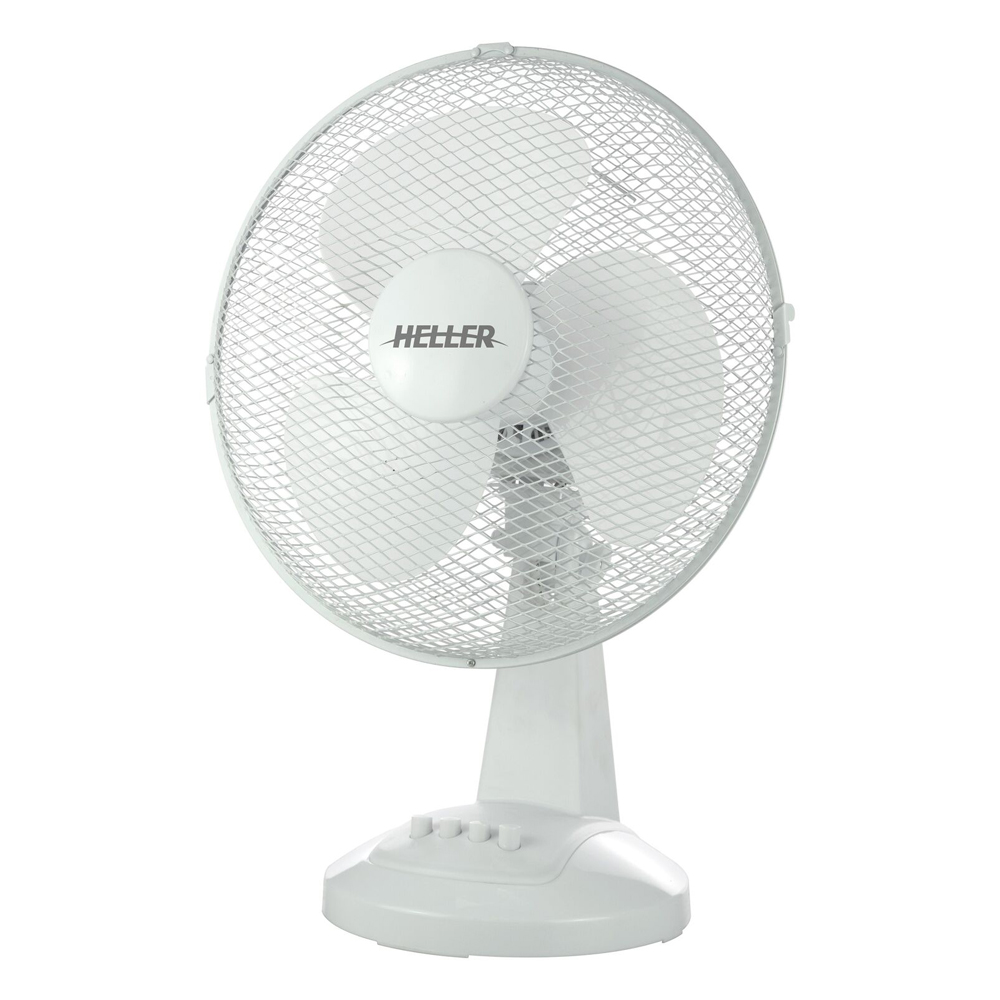 Heller Desk Fan Oscillating Tilt Adjustable Mesh Safety Guard 30W 30cm White